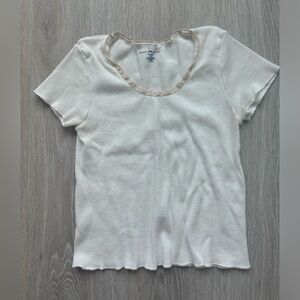 Brandy Melville White Fitted Ribbed Short Sleeve Tee